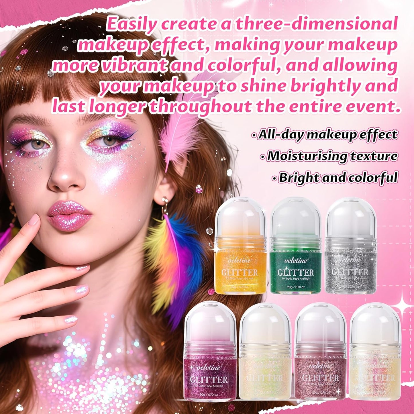 Skiennix Body Glitter - Roll-On Shimmer for Face, Hair & Lips | 20g Laser Powder for Halloween Makeup