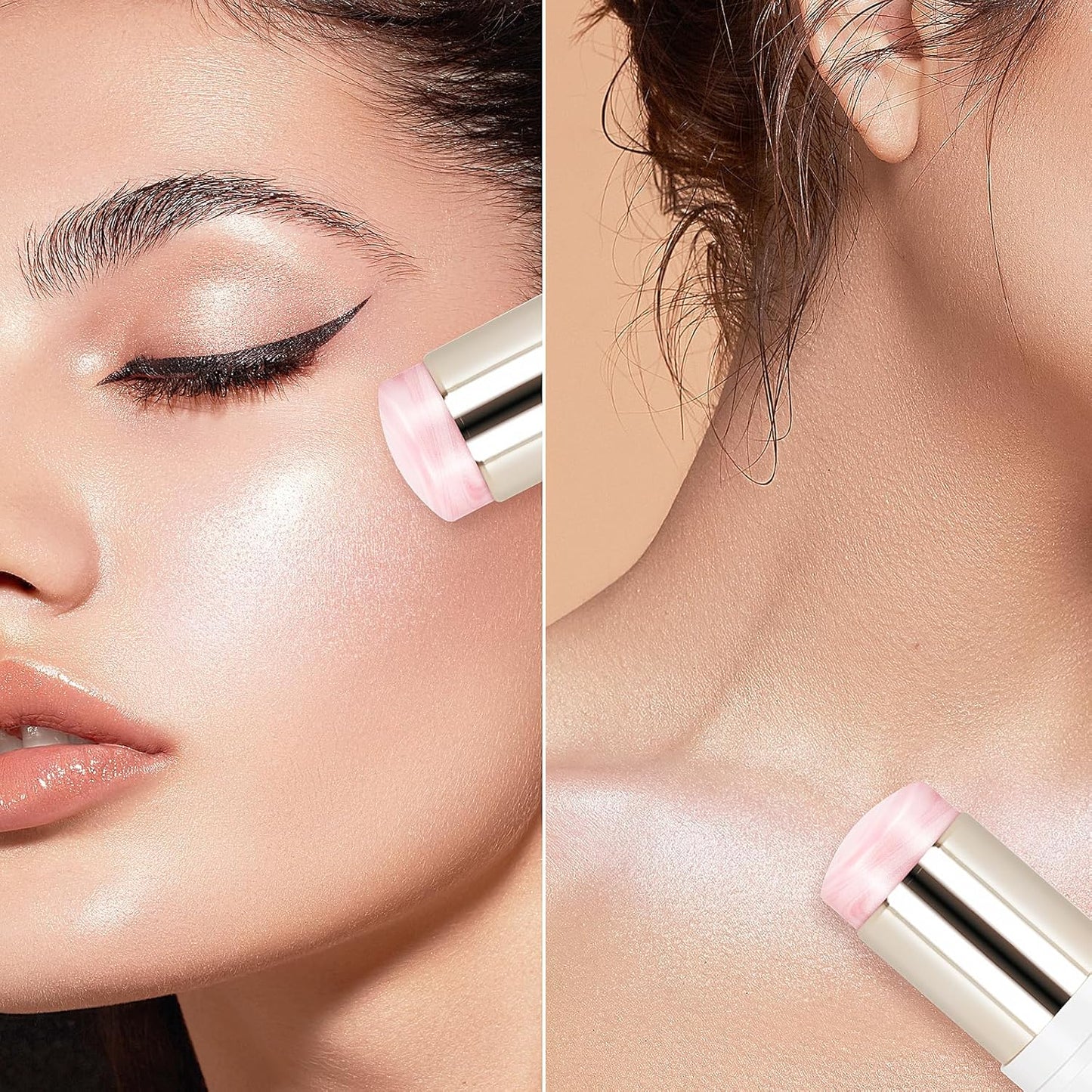 Skiennix Clear Dewy Marble Highlighter Stick - Buildable Glow for Face & Body | Vegan, 15g/0.53fl.Oz, Pink Silver