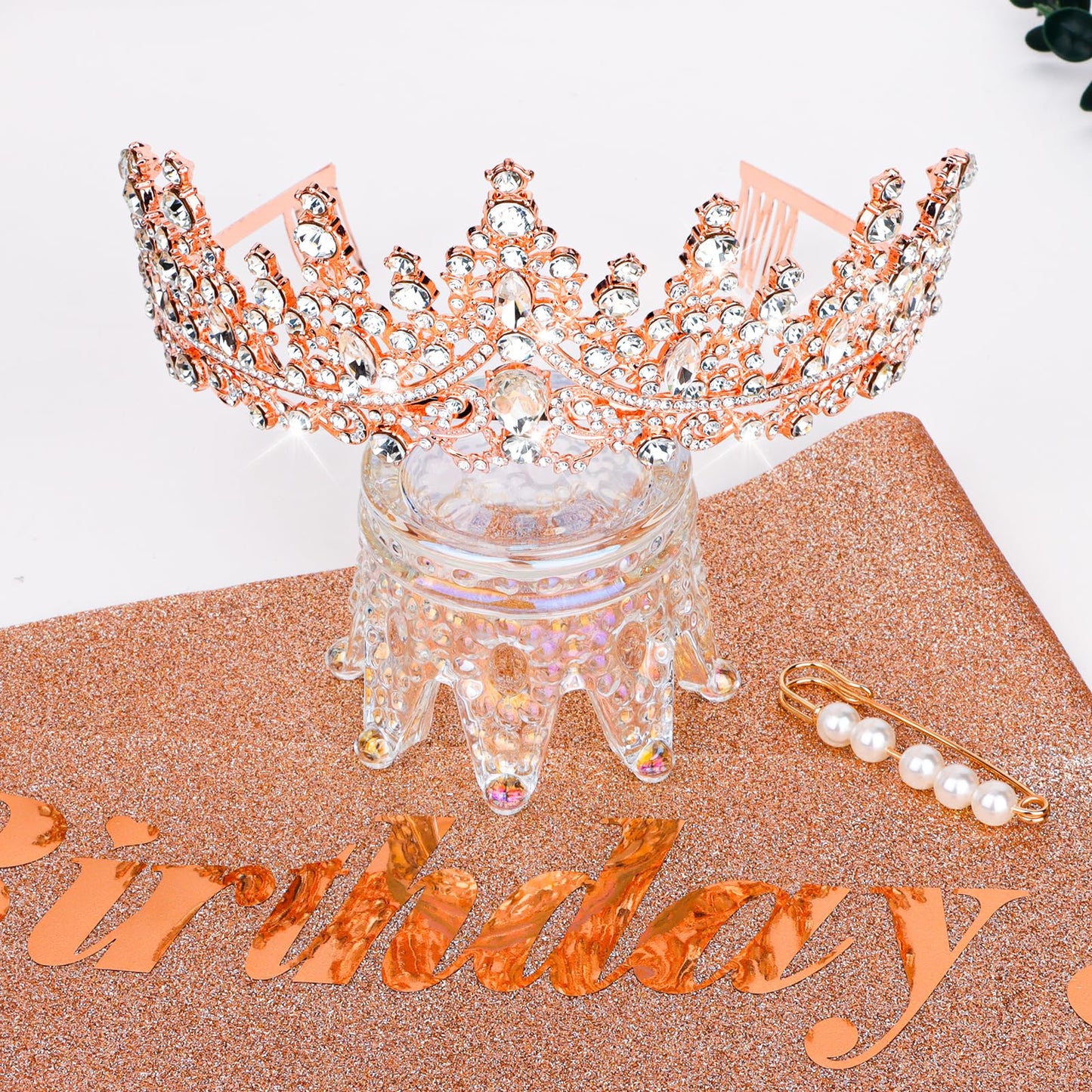 CURASA Birthday Sash and Crown Rose Gold Birthday Sash for Women Birthday Crown Adult Women Giltter Its My Birthday Sash Birthday Tiara for Women Girls Birthday Decoration Party Favors Gifts