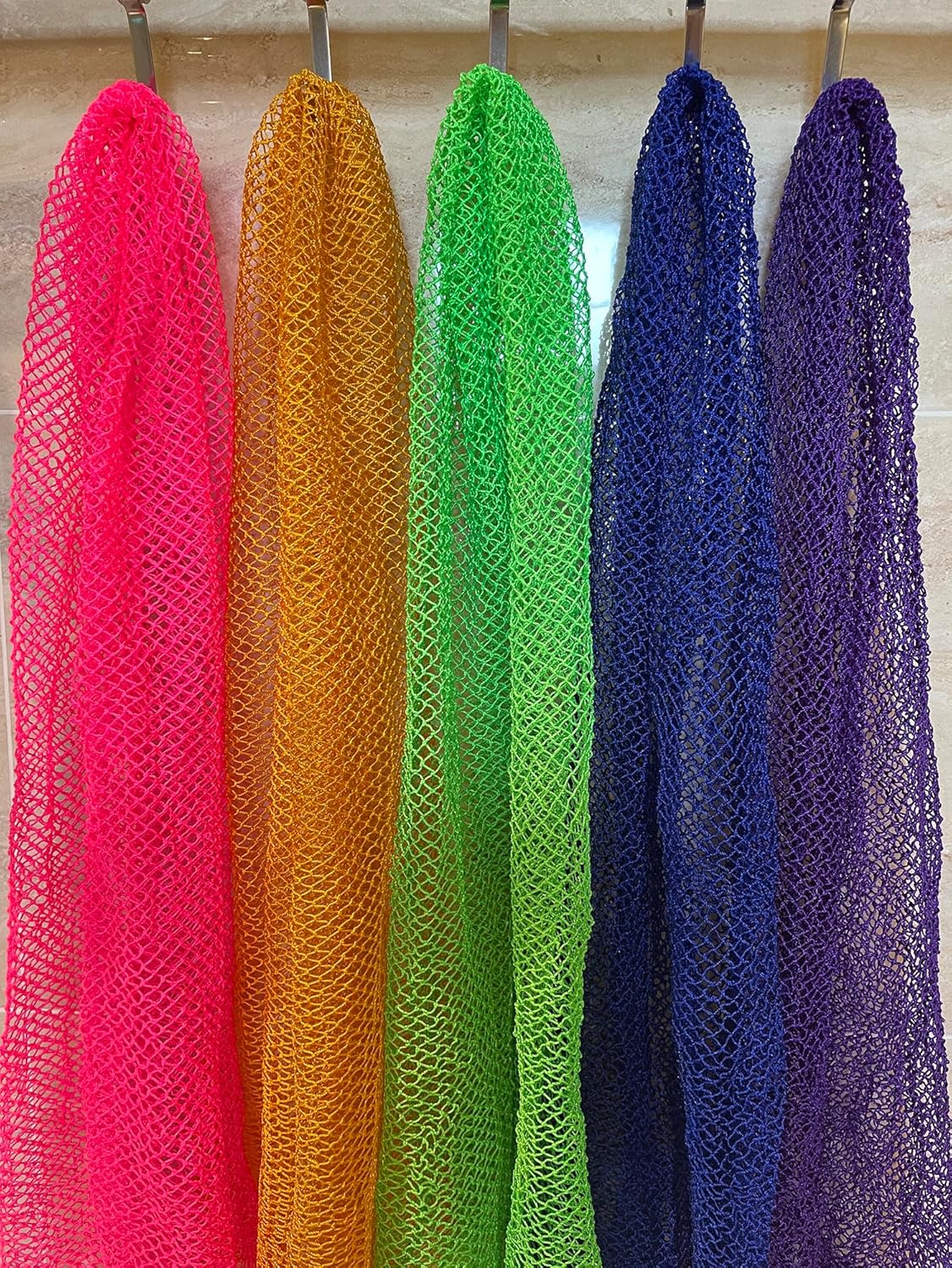 Skiennix African Exfoliating Net Sponge - 2-Piece Long Bath Scrubber Set | Pink & Orange, 63" Stretch