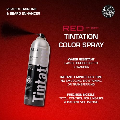 RED by Kiss Tintation Temporary Hair Color Spray - Instant Gray Root Cover Up, Water-Resistant, 11.5 OZ (Black)