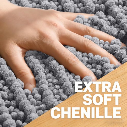 OLANLY Bath Rug Mat - Soft Chenille, Non-Slip Rubber Backing, Machine Washable | 30x20 Inches, Grey