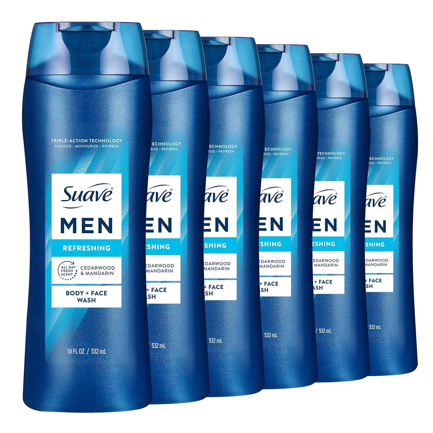 Suave Men Moisturizing Body & Face Wash - Cedarwood & Mandarin Scent, Paraben-Free | 18 Oz, Pack of 6