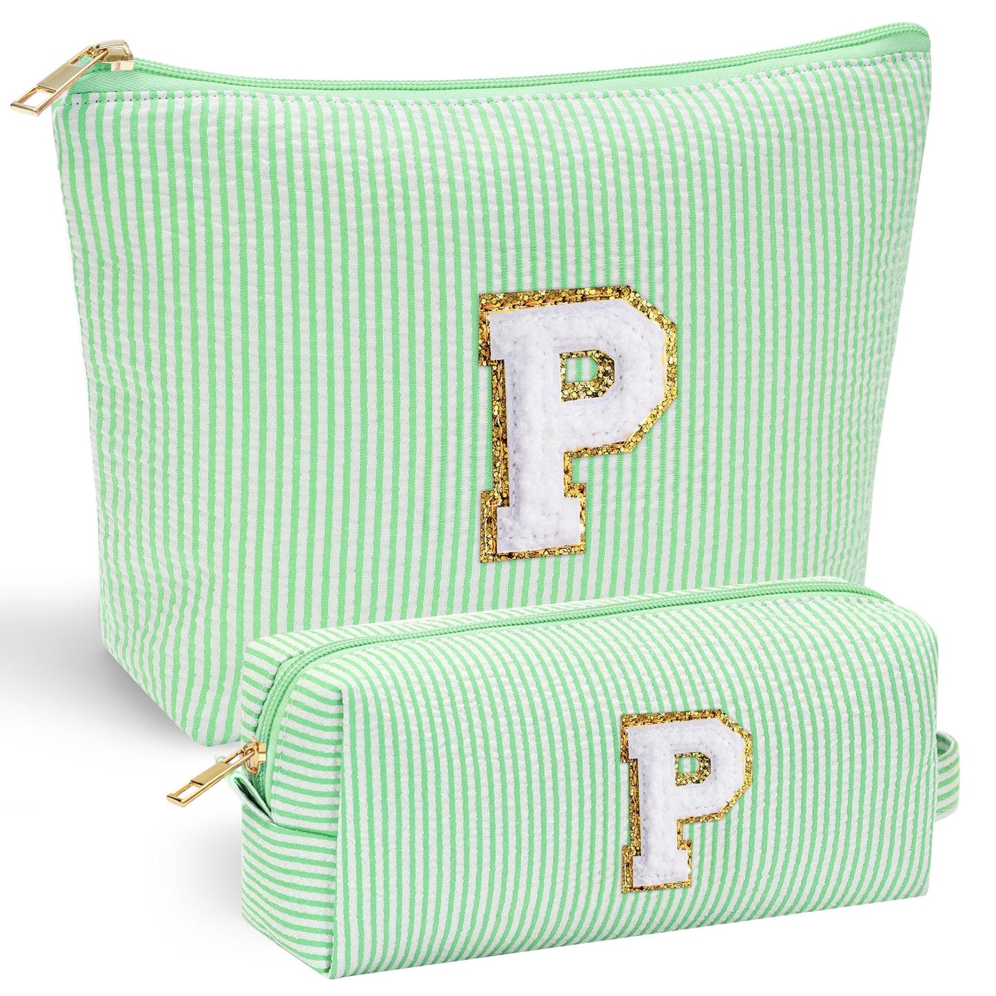 YOOLIFE Makeup Bag for Women - Monogram Cute Initial Makeup Bags Cosmetic Toiletry Pouch Make Up Case for Women Her Best Friend Friendship Sister Teacher, Personalized Birthday Gifts for Women P