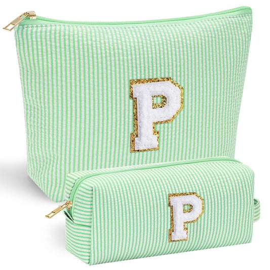 YOOLIFE Makeup Bag for Women - Monogram Cute Initial Makeup Bags Cosmetic Toiletry Pouch Make Up Case for Women Her Best Friend Friendship Sister Teacher, Personalized Birthday Gifts for Women P