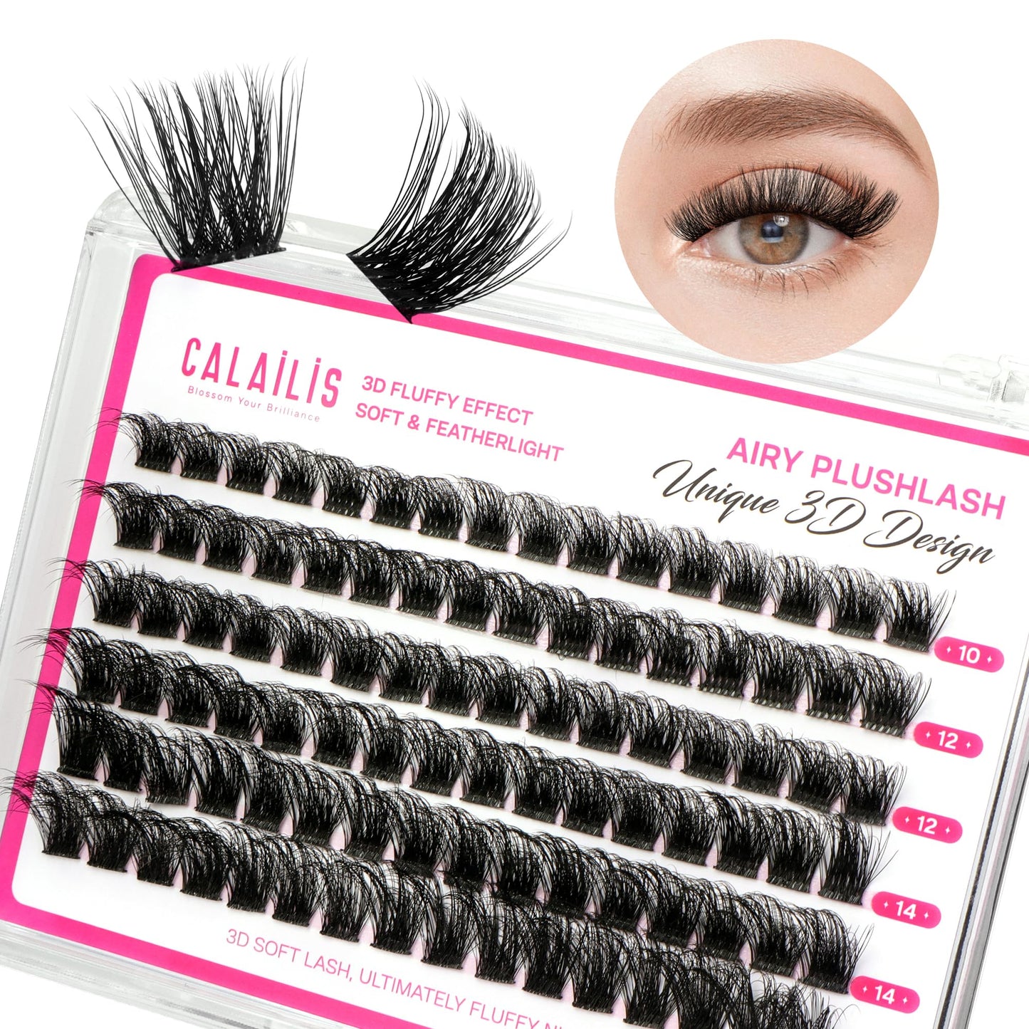 CALAILIS Lash Clusters Wispy 3D Fluffy Cluster Eyelash Extensions 96Pcs Multi-Layered Natural DIY Eyelash Clusters Soft and Reusable Volume Individual Cluster Lashes (56, 10-16MIX)