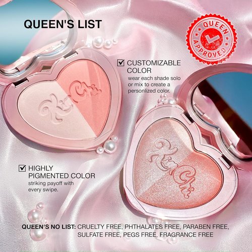 KimChiChic Beauty Blush Duo - Heart-Shaped Compact with Mirror, Buildable Silky Matte & Shimmer Finish, Pinky