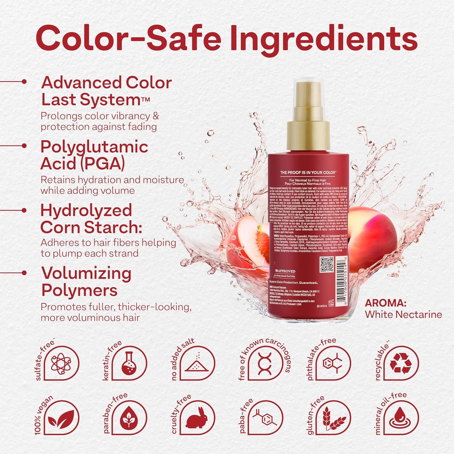 Colorproof Volume Blow Dry Spray Primer - 6.7 Fl. Oz. Volumizing Heat Protection Spray | White Nectarine Scent