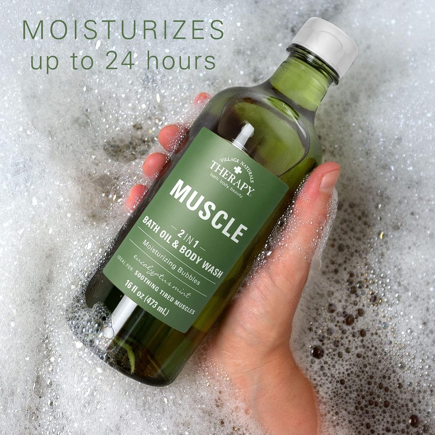 Village Naturals Therapy Muscle Foaming Bath Oil | Relaxing Body Wash - 16 oz (2 Pack) - Green