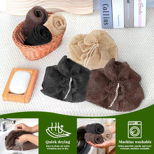 African Net Sponge | Authentic Exfoliating Scrubber Bath Sponge Set - 3 Pieces for All Skin Types (Linen, Brown, Black)