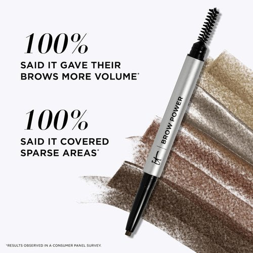 IT Cosmetics Brow Power Eyebrow Pencil | Universal Shades for Natural-Looking Brows - Long-Lasting & Budge-Proof Formula with Biotin - Includes Built-in Spoolie Brush
