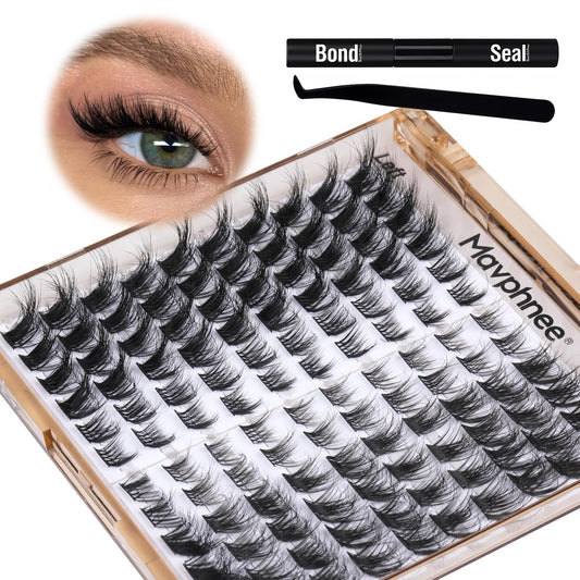 Cat Eye Lash Extensions Kit Fox Eye Lash Clusters Kit L Curl Eyelash Extensions Fluffy Eyelash Clusters Wispy Individual Lashes with Lash Bond and Seal by Mavphnee