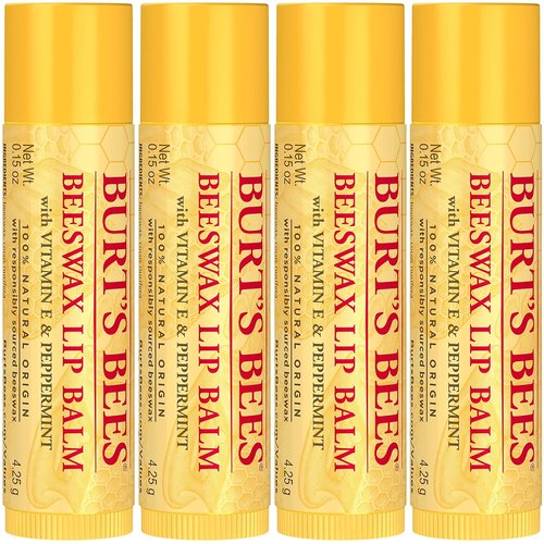 Burt's Bees Beeswax Lip Balm Pack - Moisturizing Unisex Formula | 4 x 0.15 oz Sticks