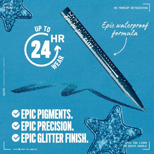 NYX PROFESSIONAL MAKEUP Epic Ink Glitz Liner - Waterproof Metallic Liquid Eyeliner, Denim Dazzle (Shimmer Deep Navy)