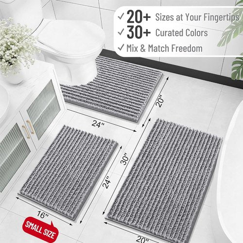 OLANLY Bath Rug Mat - Soft Chenille, Non-Slip Rubber Backing, Machine Washable | 30x20 Inches, Grey