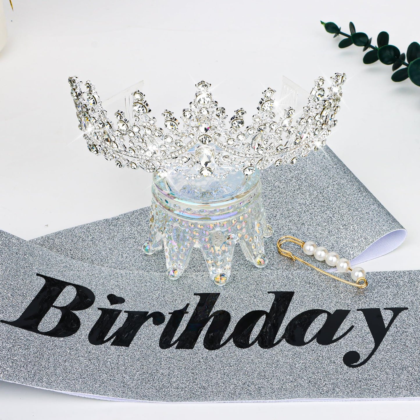 CURASA Birthday Sash and Crown Silver Birthday Sash for Women Birthday Crown Adult Women Giltter Its My Birthday Sash Birthday Tiara for Women Girls Princess Crown Birthday Decoration Party Favors Gifts