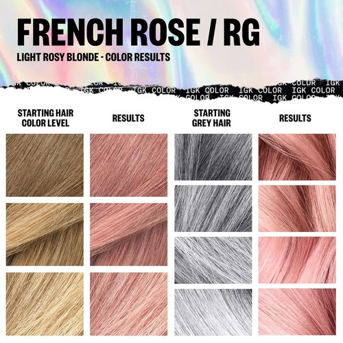 IGK Permanent Hair Dye Color Kit - RG French Rose | Light Rosy Blonde | 100% Gray Coverage, Strength & Shine