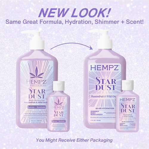 Hempz NEW Star Dust Body Lotion, Iridescent Glow Shimmer, Passionfruit and Wild Orchid, Hydrating and Nourishing Moisturizer, 17 oz.