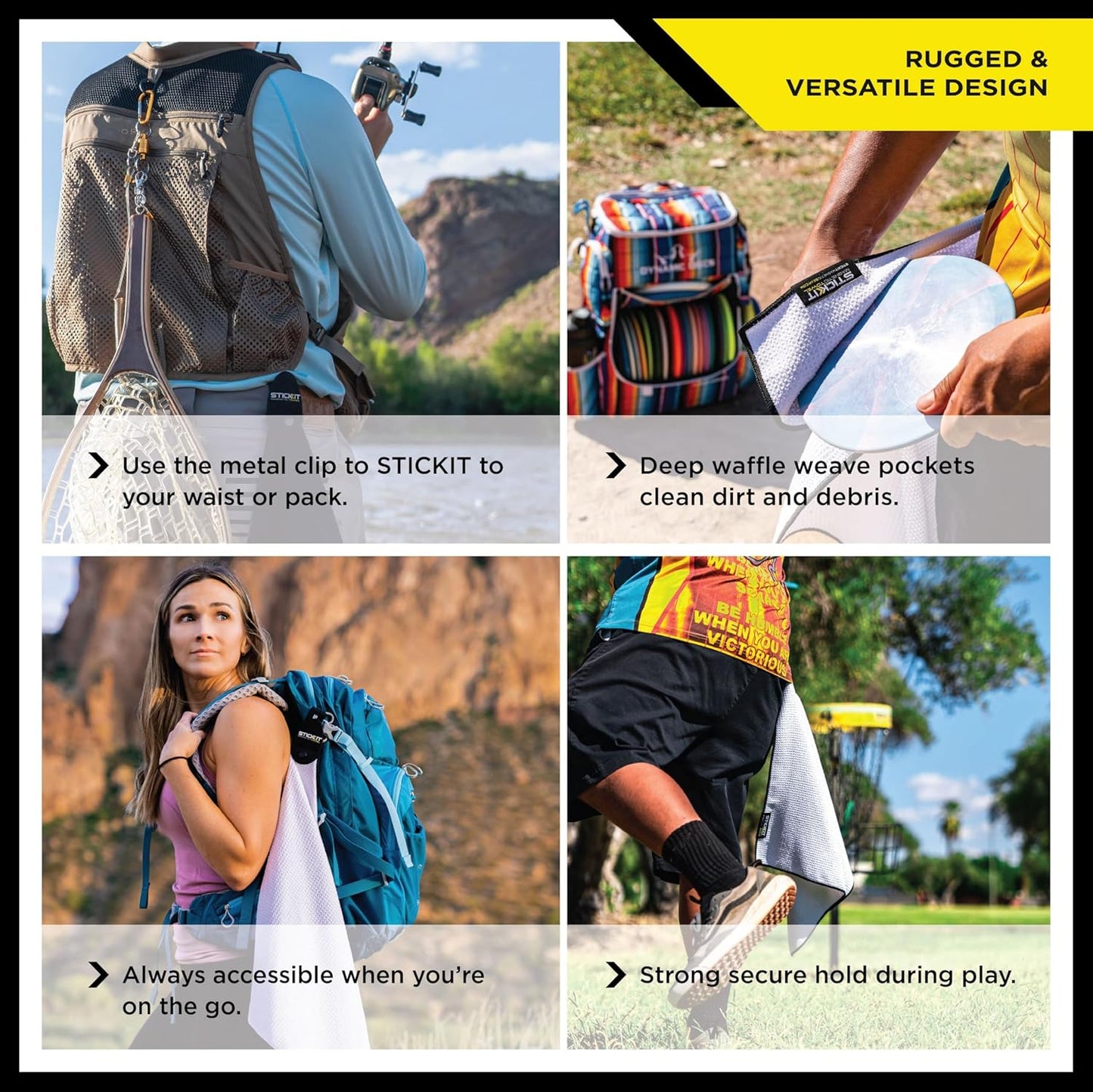 STICKIT Magnetic Sports Towel - Quick-Dry Microfiber with Deep Waffle Pockets | Ideal for Gym & Yoga