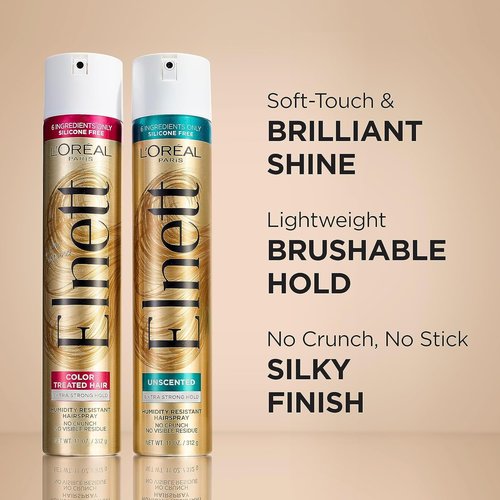 L'Oreal Paris Elnett Satin Hairspray - Extra Strong Hold, Unscented, 11 Ounce (Pack of 2)