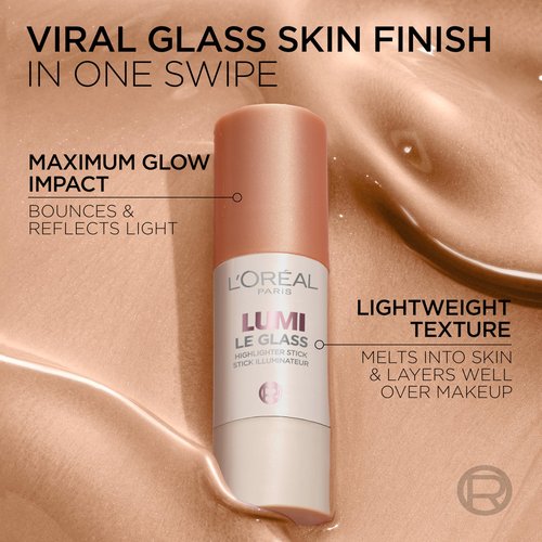 L'Oreal Paris True Match Lumi Le Glass Highlighter Stick, Reflective, Translucent, Glassy Highlighter for Face and Body, 620 Pink Ballet, 0.17 Oz