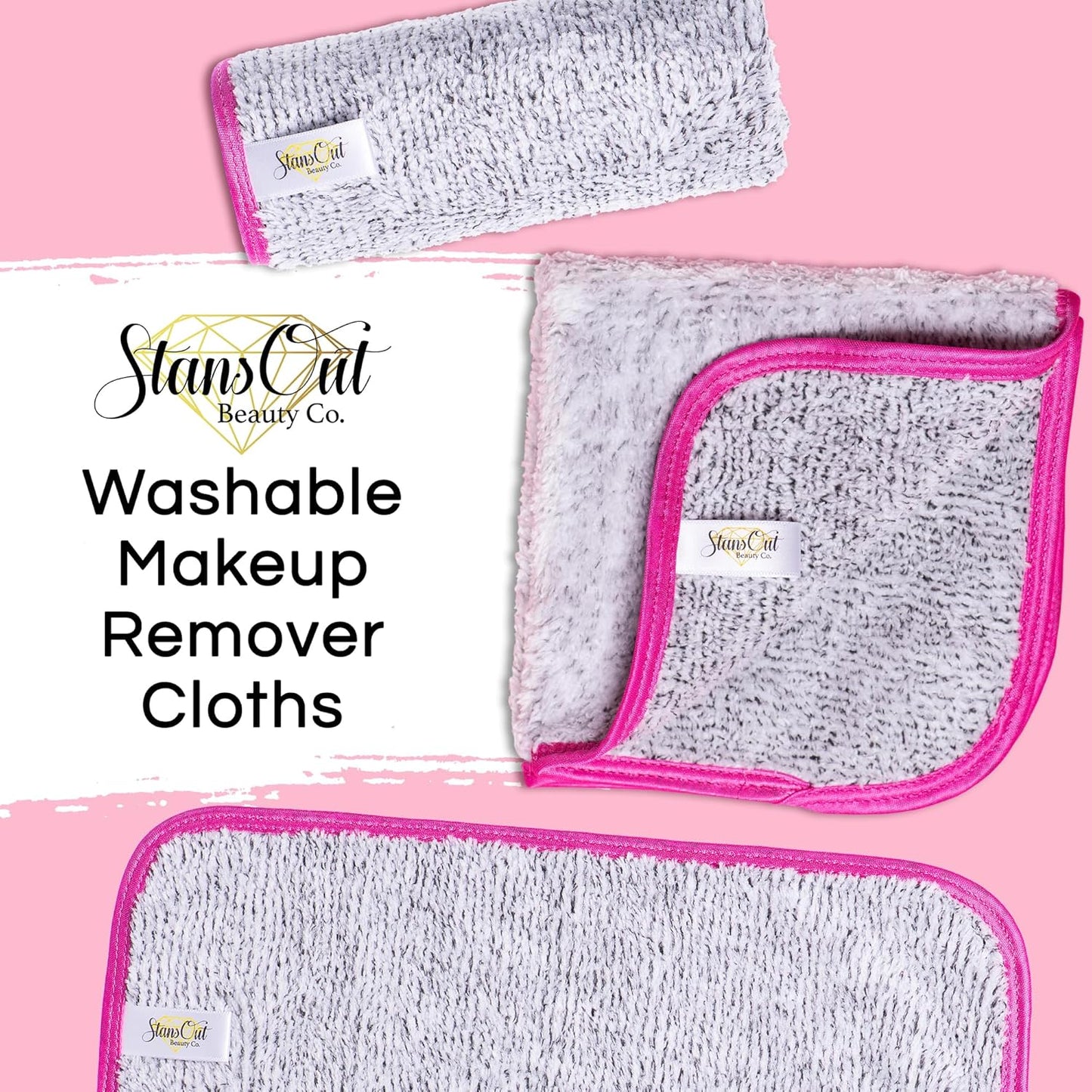 StansOut Makeup Towels - Reusable Microfiber Makeup Remover Cloths - Soft Facial Washcloths, 12x12 in, Gray