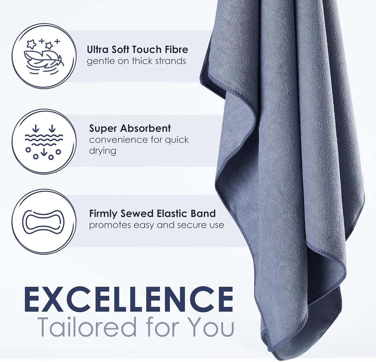 Skiennix Large Microfiber Hair Towel Wrap - Anti-Frizz Fast Drying for Long, Curly Hair | 27x40 Inches, Grey