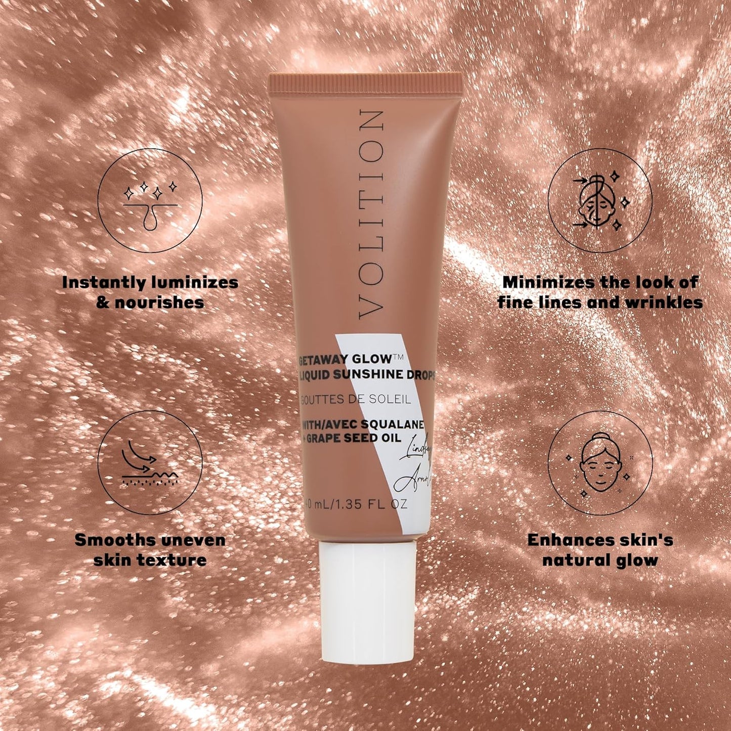 Volition Beauty Getaway Glow Drops - Instant Bronze & Shimmer with Vegan Squalane | Hydrates & Smooths All Skin Tones