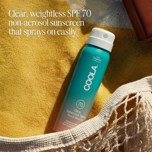 COOLA Organic Sunscreen SPF 70 - Vegan Sunblock Spray for Daily Protection | Peach Blossom Scent