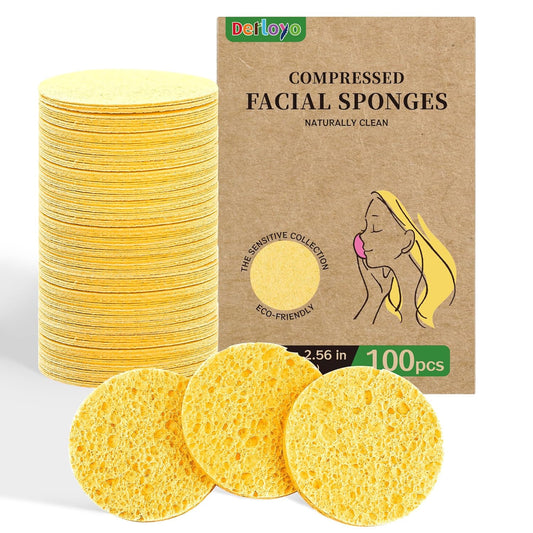 Compressed Facial Sponges - 100-Count Natural Cosmetic Spa Sponges for Cleansing & Makeup Removal | Yellow