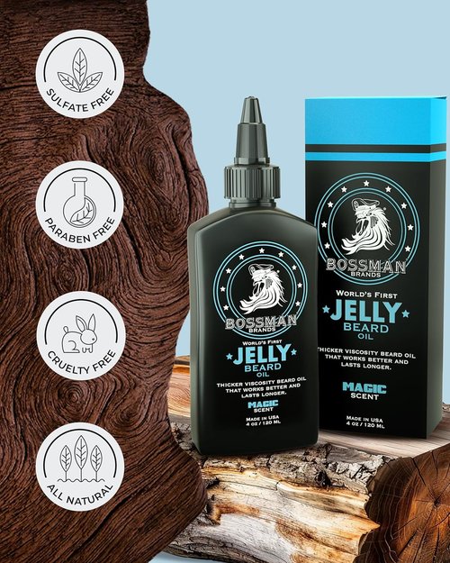 Bossman Jelly Beard Oil - Magic Scent for Men | Softens, Moisturizes & Conditions (4 oz)