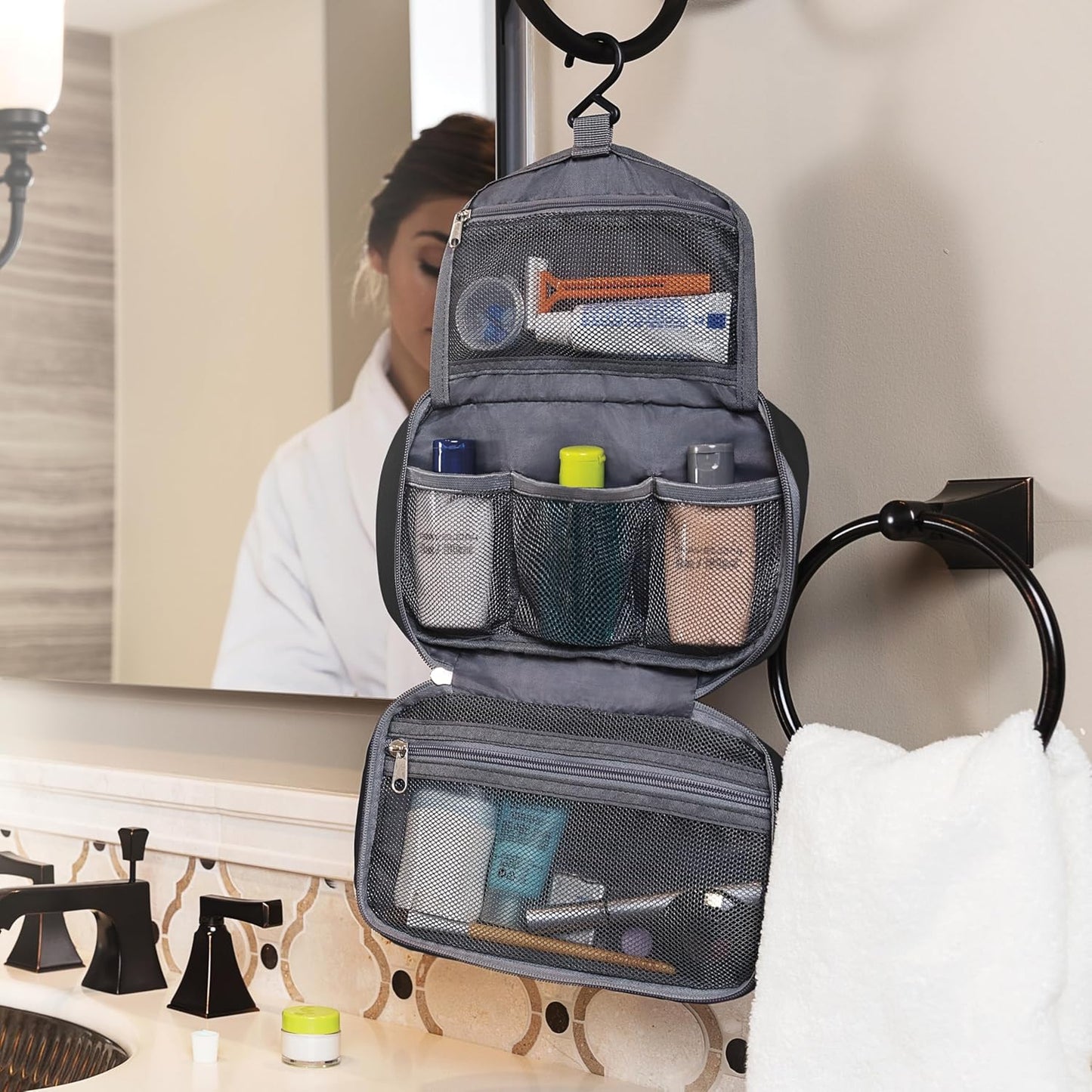 Travelon Compact Hanging Toiletry Kit - Organized Travel Storage Solution | Durable & Lightweight Design