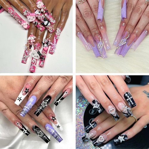 112 PCS Nail Charms Bulk Set for Kawaii Kitty Charms Bling Cute Cross Star Charms Nail Charms and Gems 3D Silver Y2K Nail Gems with Rhinestones Nail Art Accessories