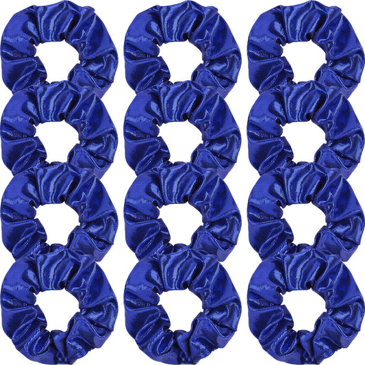 Set of 12 Cheer Glitter Hair Scrunchies Metallic Leather Ponytail Holder Hair Accessories for Cheerleading Teen Girls College Sports (Blue)