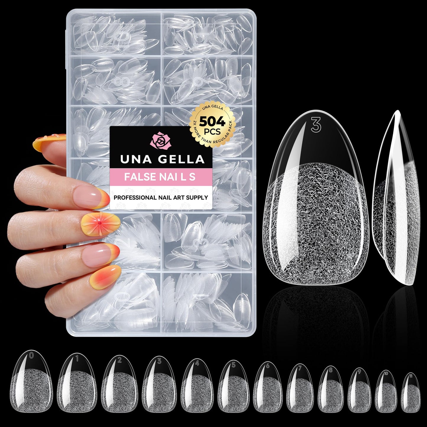 UNA GELLA Nail Tips 504pcs Full Cover Half Matte Fake Nails