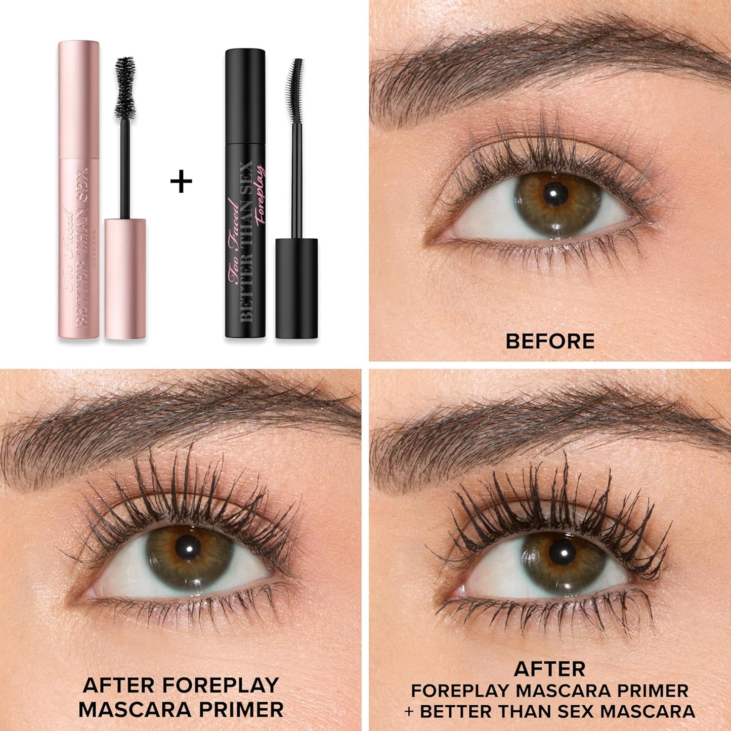 Too Faced Better Than Sex Mascara & Foreplay Primer Travel Duo - Volumizing & Conditioning, 0.17 Fl Oz & 0.13 Fl Oz