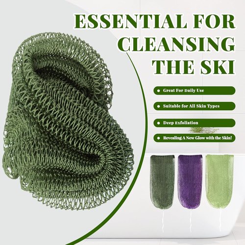African Net Sponge | Authentic Exfoliating Bath Scrubber Set - 3 Pieces for All Skin Types (Dark Green, Light Green, Purple)