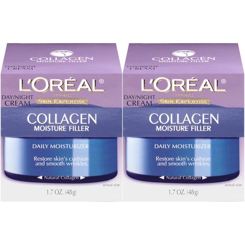 L'Oreal Paris Collagen Face Moisturizer - Anti-Aging Day & Night Cream for Smooth Skin | 1.7 oz (Pack of 2)