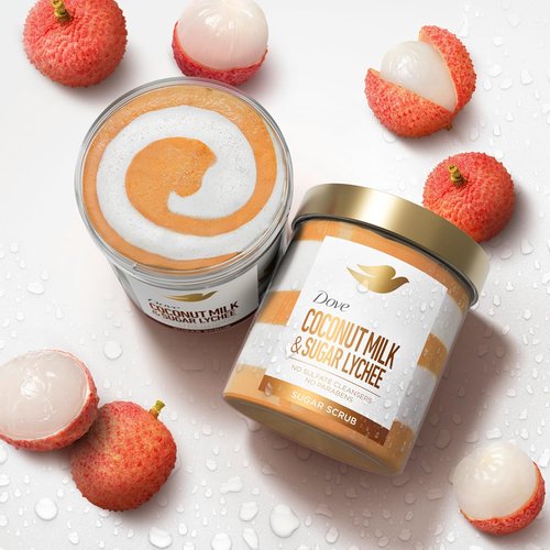 Dove Sugar Body Scrub - Coconut & Lychee Exfoliates & Hydrates Skin | 15 oz