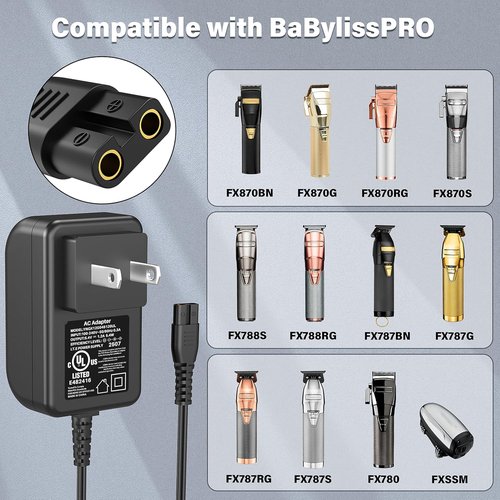BaByliss PRO Power Cord - 6.0Ft Extra Long Replacement Charger for FX787, FX788, FX820 Trimmer & FX870 Clipper