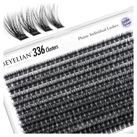 BEYELIAN Lash Clusters, 336 Pcs Individual Cluster Lashes, 10-16mm C Curl DIY Eyelash Extension Super Thin Band Resuable Soft Glue Bonded Lash Extensions (Style3 0.07 Mix Black Band)