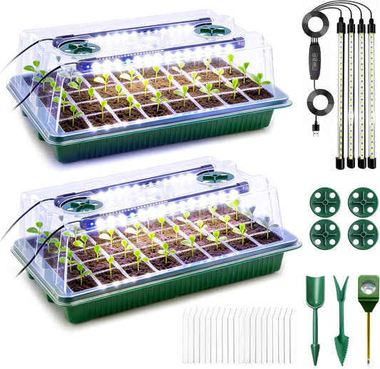 Seed Starter Tray with Grow Light by [Brand Name] - 80 Cells Indoor Seeding Kit with Adjustable Humidity Dome & 10 Brightness Levels