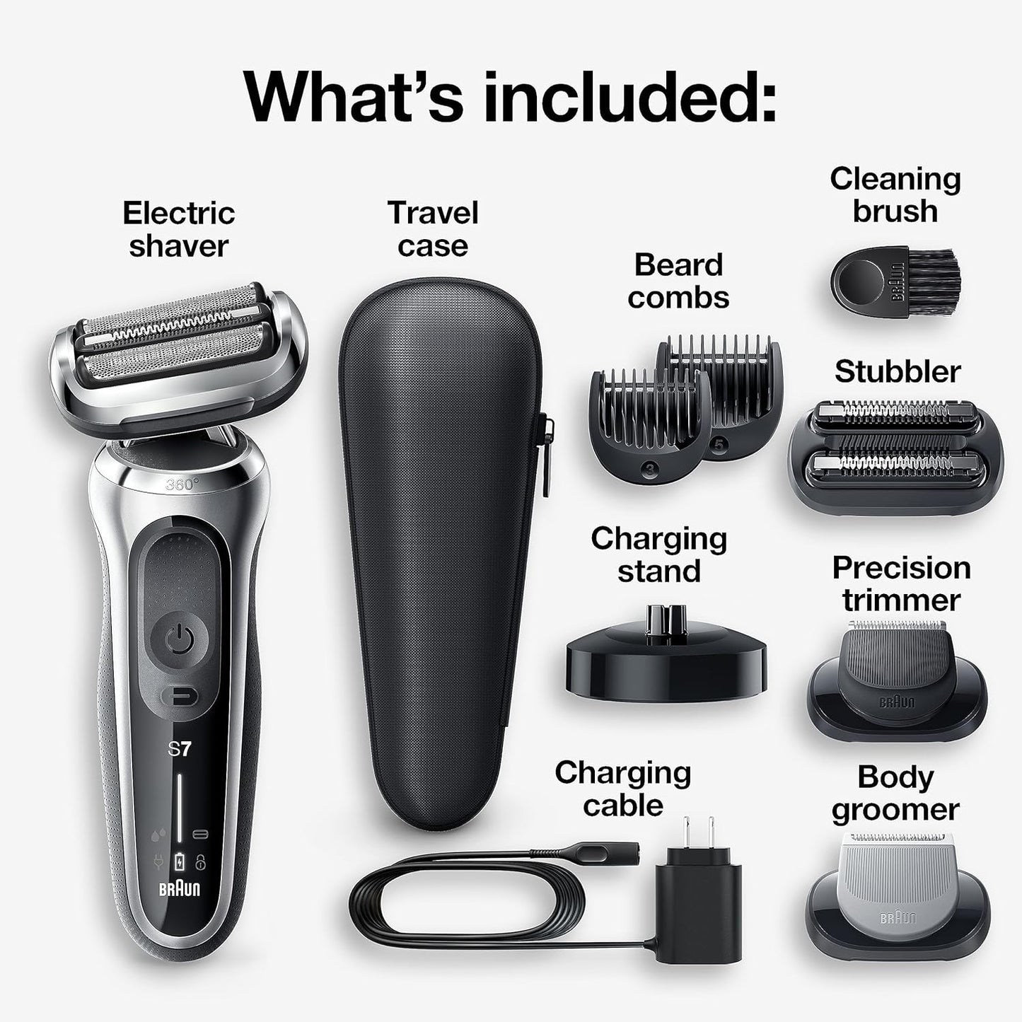 Braun Series 7 7032CS Electric Razor for Men - Wet & Dry Rechargeable Foil Shaver with Beard Trimmer | Silver