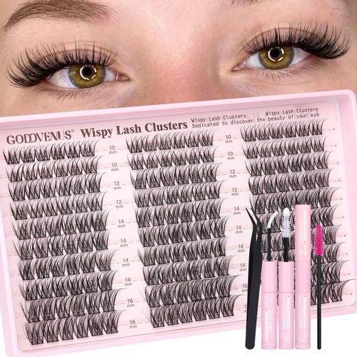 Goddvenus Wispy Lash Clusters Kit Mascara-like Natural Eyelash Clusters Lashes Cluster Eyelash Extensions Kit 10-16mm False Eyelashes Individual Lashes C Curl Lash Extension Kit For DIY