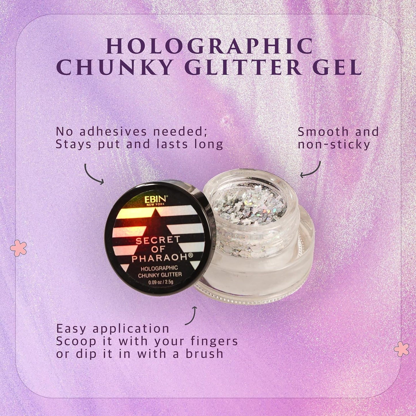 Secret of Pharaoh Holographic Glitter Gel - Pink Passion | Vibrant Face, Body & Hair Makeup - Long-Lasting Shimmer