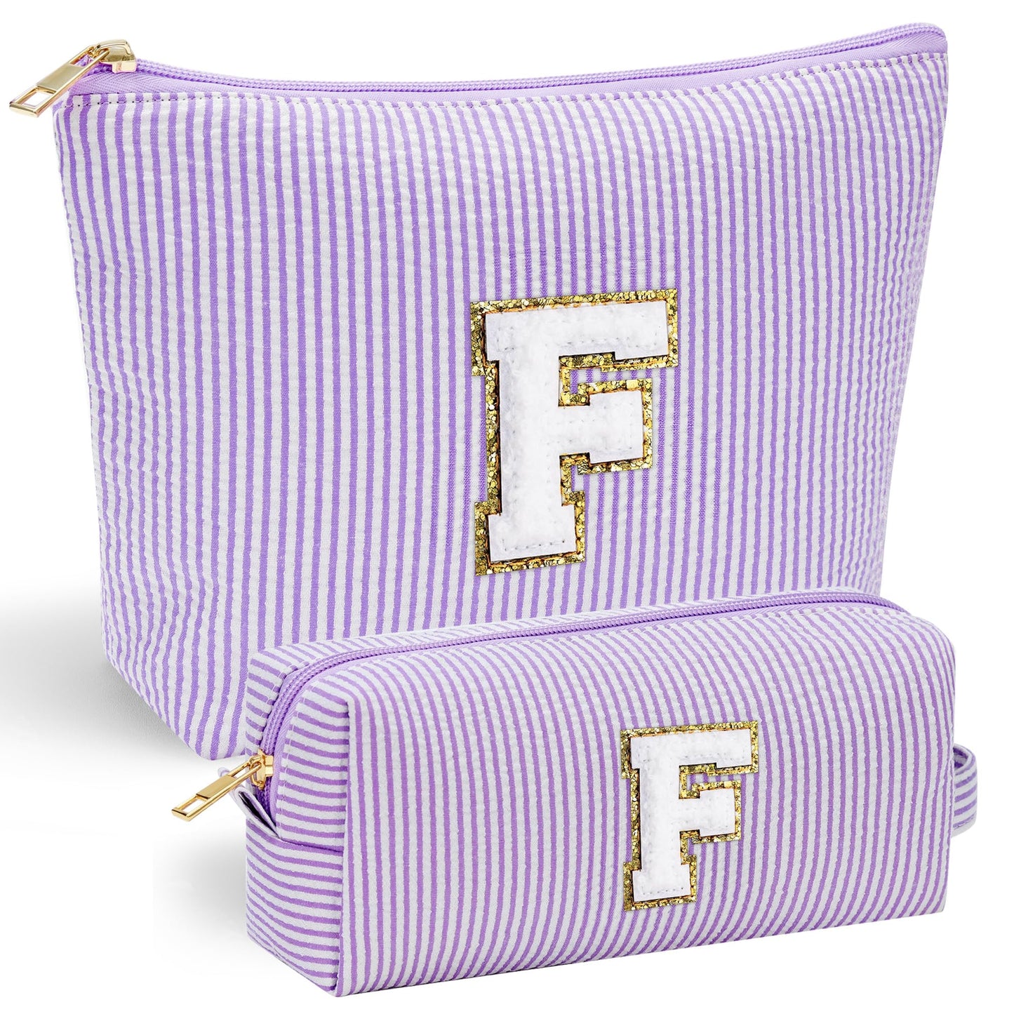 YOOLIFE Birthday Gifts for Women - Personalized Cute Purple Initial Cosmetic Makeup Pouch - Make Up Toiletry Bag for Her Mom Teacher Friend Girlfriend Wife - 21st Birthday Gifts F
