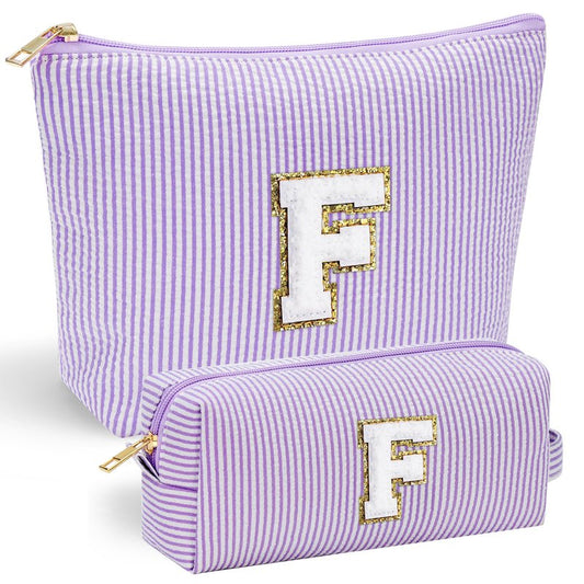 YOOLIFE Birthday Gifts for Women - Personalized Cute Purple Initial Cosmetic Makeup Pouch - Make Up Toiletry Bag for Her Mom Teacher Friend Girlfriend Wife - 21st Birthday Gifts F