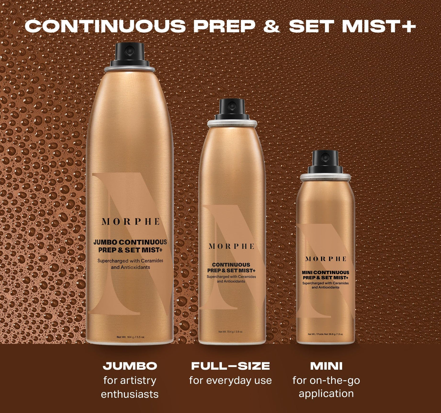 Morphe Jumbo Continuous Prep & Set Face Mist - Hydrating Setting Spray for Makeup & Skin Prep - Enriched with Ceramides and Antioxidants for a Radiant Finish (6.5 oz)