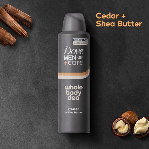 DOVE MEN + CARE Whole Body Deodorant Spray - Aluminum-Free Cedar & Shea Butter | 4 oz Gentle Odor Control