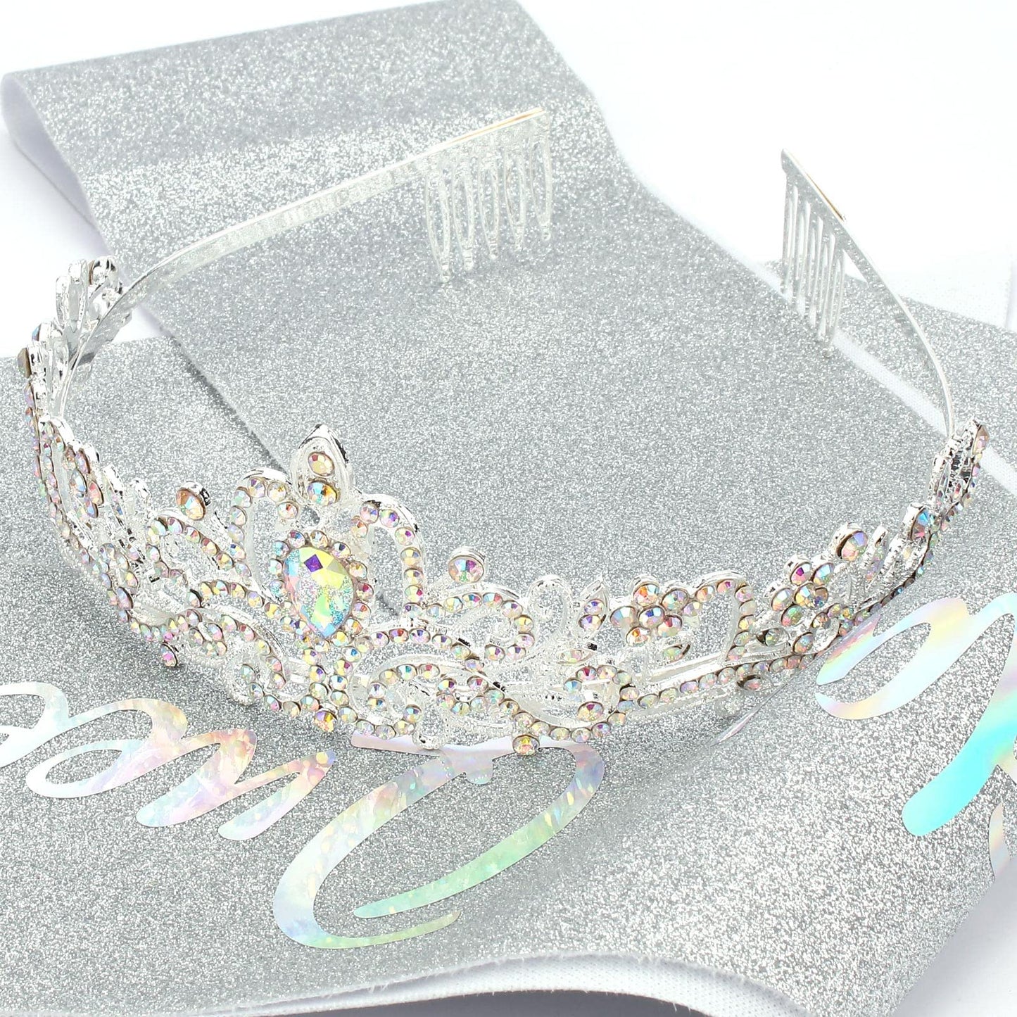 COCIDE "Birthday Queen" Sash and Crystal Tiara Set Tiara and Crowns for Women Birthday Gift for Girl Kit Decorations Set Rhinestone Hair Accessories Glitter Stain Silk Sash for Party